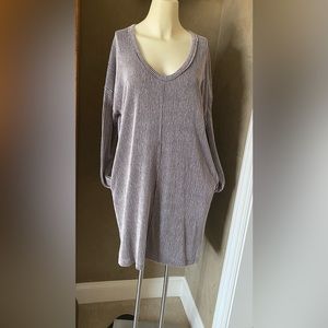 Lush Vertical striped pockets Oversize T shirt Casual dress long sleeve, S